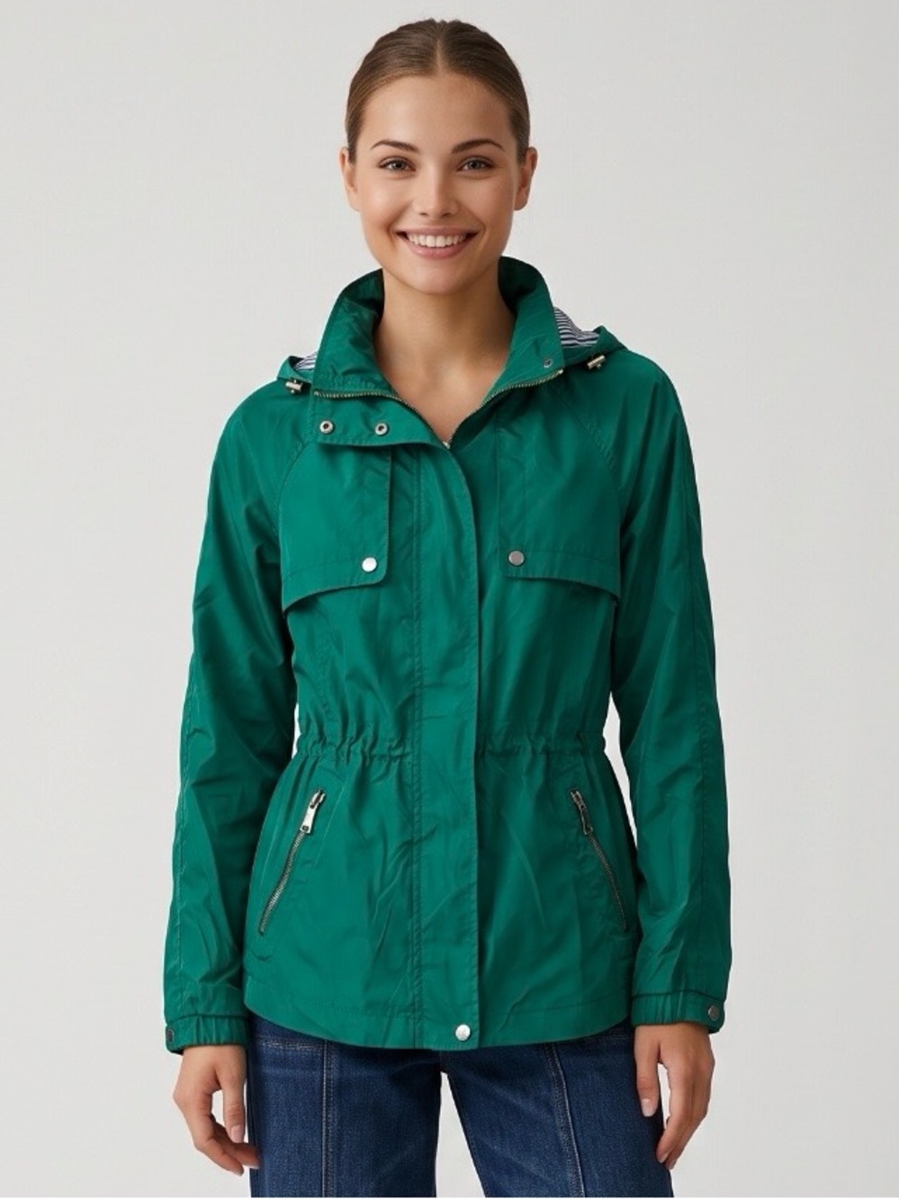 🌻LIKE NEW Zara Basic Kelly Green Hooded Anorak Jacket Full Zip Utility Size S
